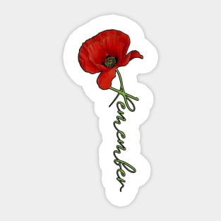 Red Poppy Flower with Memorial Text Stem Horizontal Back Version (MD23Mrl007c) Sticker